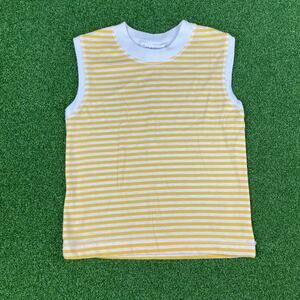 Vintage Basic Editions Girls Yellow White Stripes Crew Neck Boxy Tank Top Sz 6X